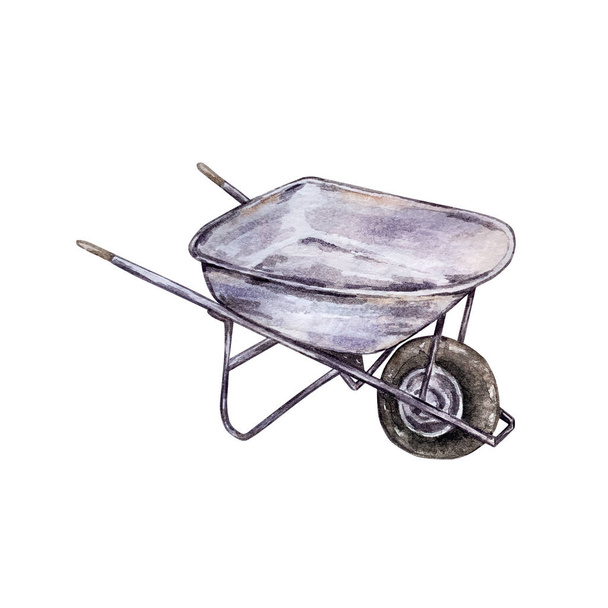 watercolor garden iron gray cart - Fotoğraf, Görsel