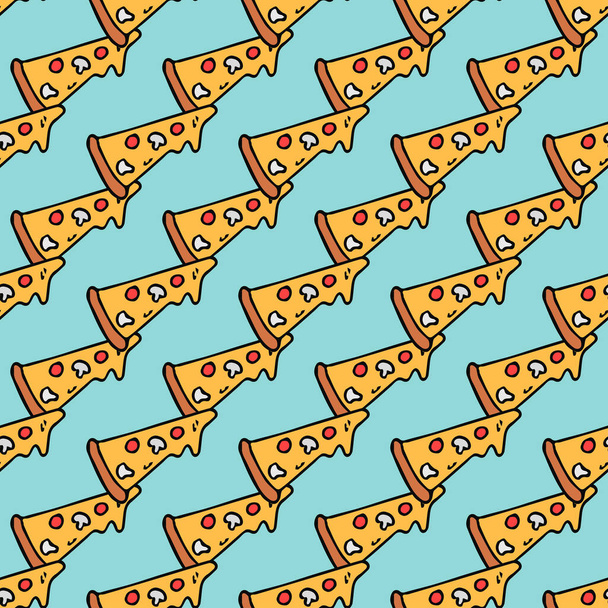 Seamless pizza pattern. Colored pizza background. Doodle vector pizza illustration - Vector, afbeelding