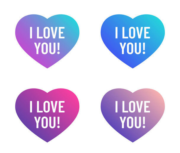 I love you lettering on hearts color vector illustrations - Vector, Imagen
