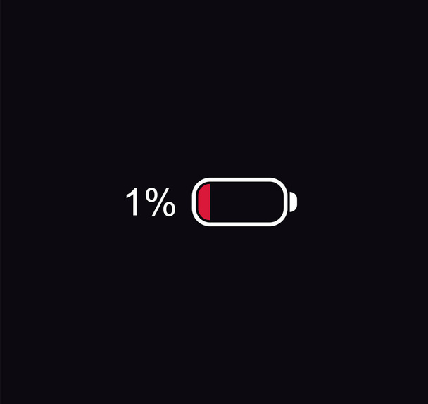Minimum battery charge. Fully one percent discharged battery symbol - Вектор,изображение