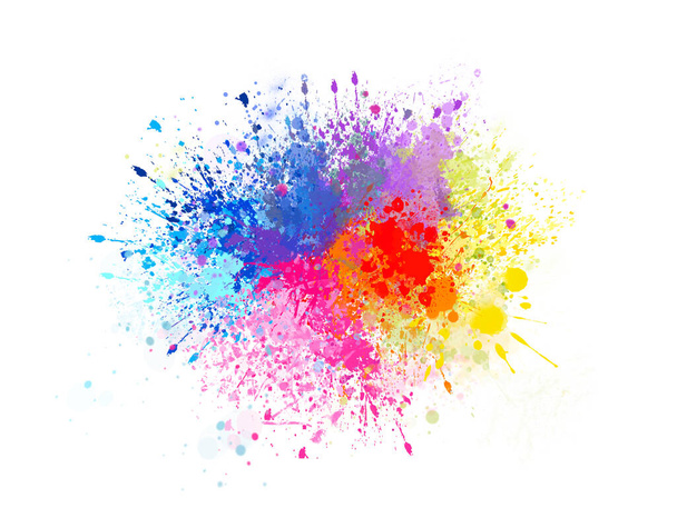 Πολύχρωμες εκρήξεις σκόνης που απομονώνονται σε λευκό φόντο, πολύχρωμες πιτσιλιές χρωμάτων - Φωτογραφία, εικόνα