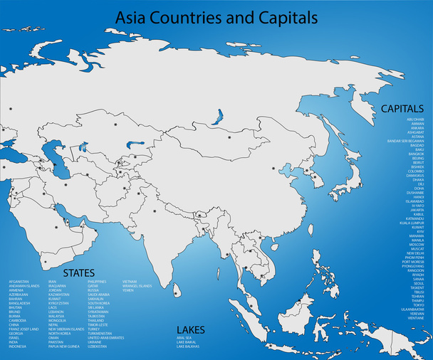 Asia Countries and Capitals - Vector, Image