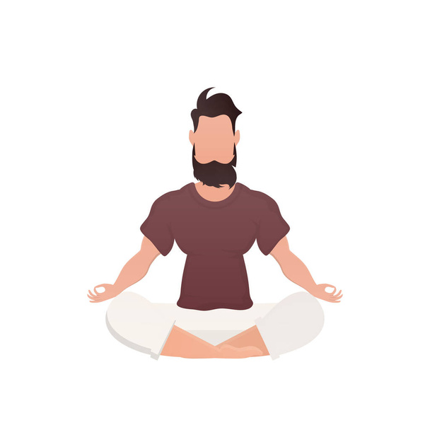 A man sits and meditates. Isolated. Cartoon style. Vector illustration - Вектор,изображение