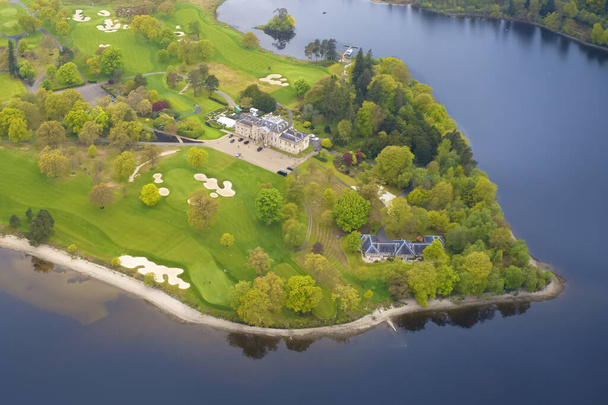 Loch Lomond golf course aerial view Scotland  - Foto, afbeelding