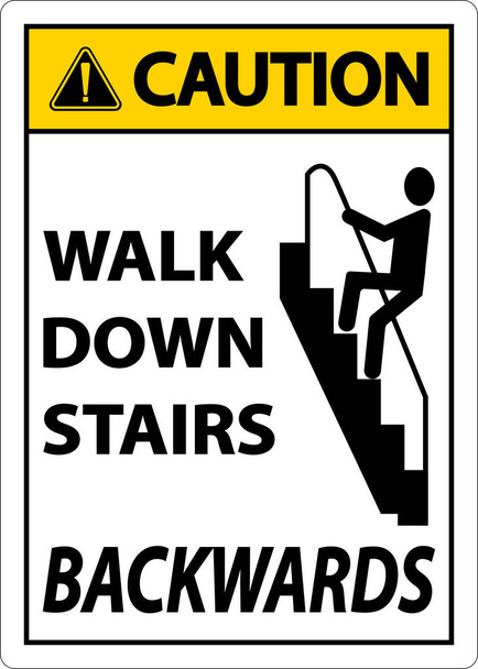 Caution Walk Down Stairs Backwards Sign - Vecteur, image