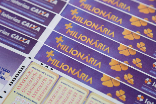 Minas Gerais, Brazil - May 05, 2022: Mais Milionaria Caixa lottery tickets - Foto, immagini