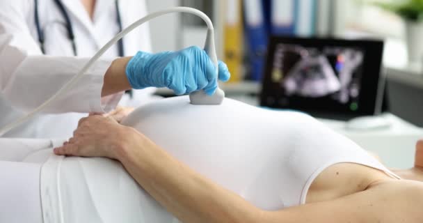 Ultrasound of pregnant woman in gynecologist clinic - Filmati, video