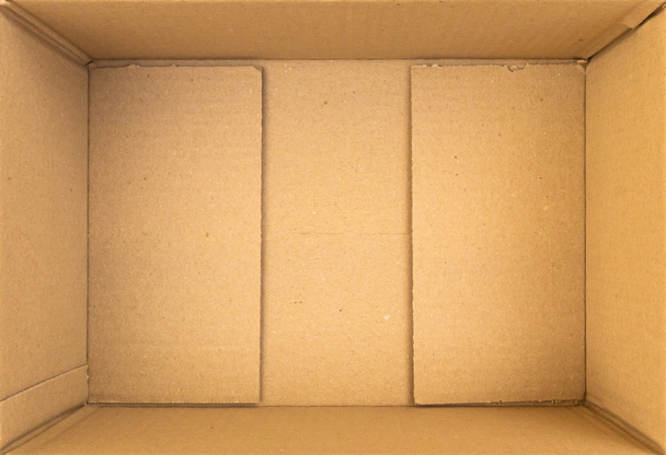 Open empty brown cardboard box background top view - Photo, Image