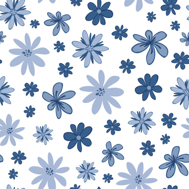 Doodle floral seamless pattern with blue pastel cute flowers. Repeat background. - Vektor, kép