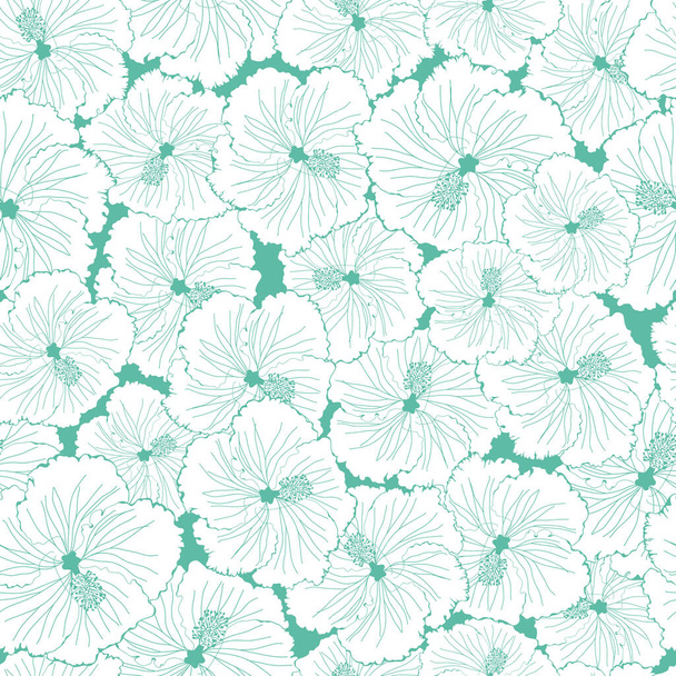 Hibiscus flowers textured seamless pattern in green illustration - Vektor, kép