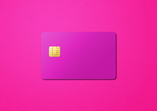 Pink credit card template isolated on a color background. 3D illustration - Фото, изображение