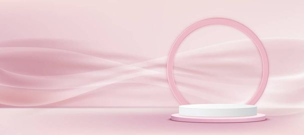 Display 3d abstract podium product pink. With light soft pink blur shape backdrop, promotional display design. Vector illustration - Vector, afbeelding