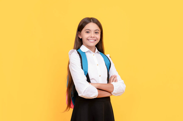 happy child in school uniform carry backpack, school - Fotoğraf, Görsel