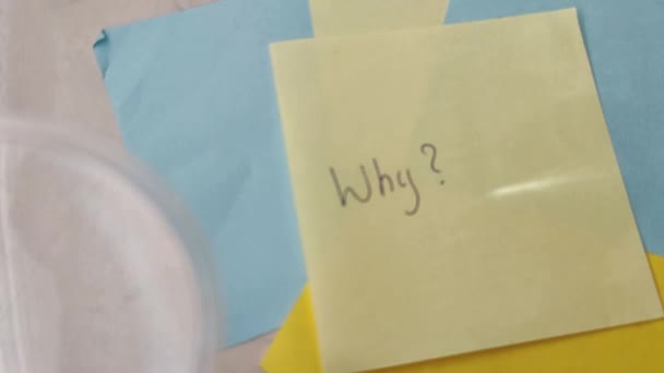 Sticky note with WHY word. WHY message concept with magnifier - Footage, Video