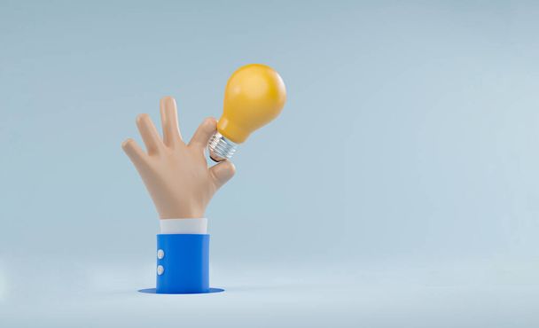 Бізнесмен тримає жовту лампочку з копіювальним простором для бізнес-рішення та концепцією креативного мислення за допомогою 3d ілюстрації рендеринга
. - Фото, зображення