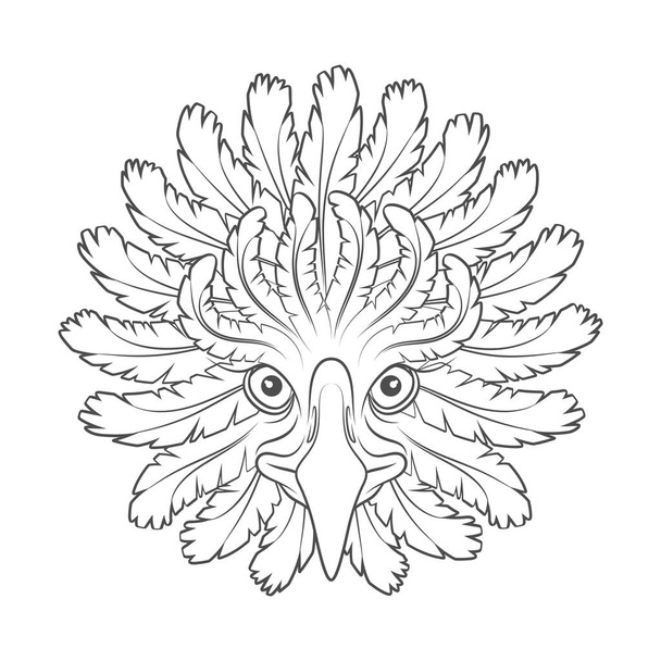 Abstract black and white illustration with eagle head and feathers. Isolated vector object on white background. - Vector, afbeelding