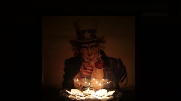 Uncle Sam Picture with candles lights - Footage, Video