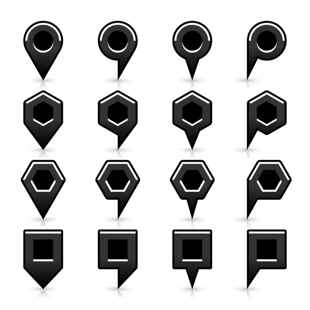16 map pins sign location icon with gray shadow and reflection in flat style - Vector, Image
