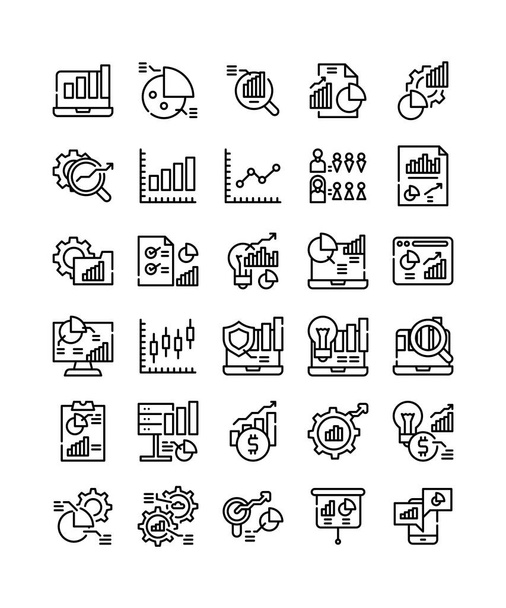 data analytics report organizzazione aziendale semplice linea icona set vettoriale illustrazione - Vettoriali, immagini