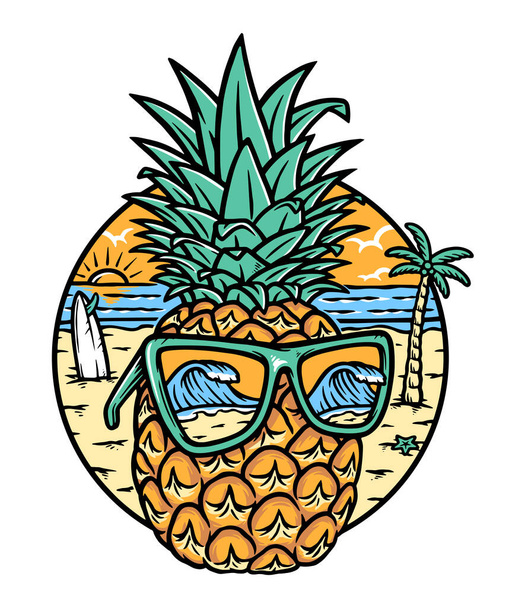Cool pineapple on the beach - Vetor, Imagem
