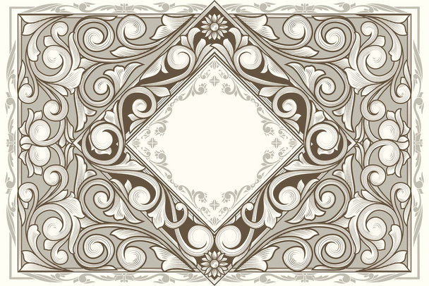 Decorative monochrome ornate retro floral blank card template - Вектор, зображення