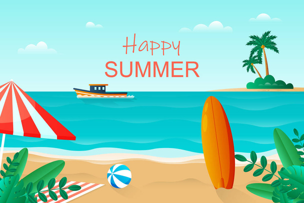 Gradient happy summer background with beach. Vector illustration. - Vector, afbeelding