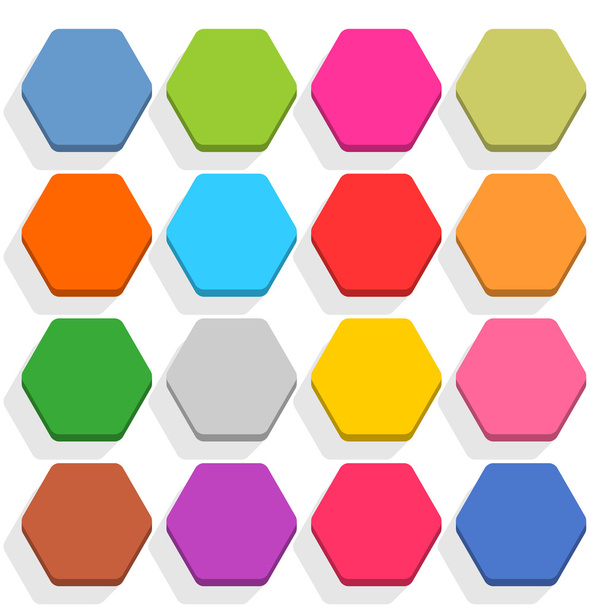 16 blank icon set hexagon web button on white background - Vector, imagen
