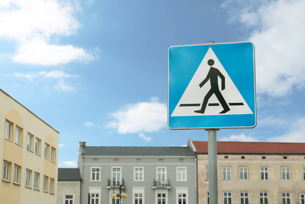 Traffic sign PEDESTRIANS outdoors on sunny day - 写真・画像