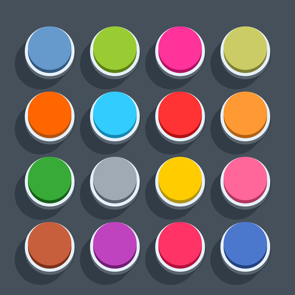 16 blank circleicons in flat style with oval shadow on gray background - Vetor, Imagem