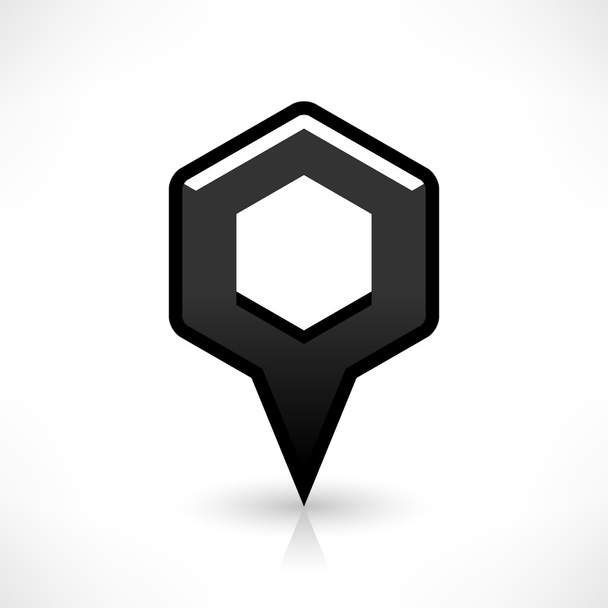 Fekete Térkép pin helyen jel lekerekített hatszög alakú ikonra - Vektor, kép
