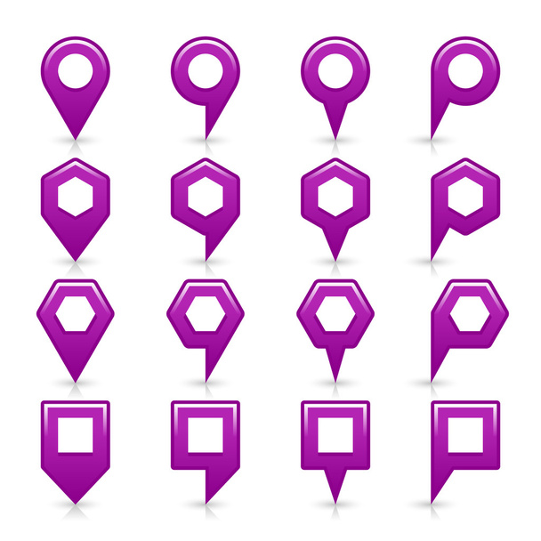 Icono de pin de mapa de color violeta signo de ubicación satinado con espacio de copia vacío
 - Vector, imagen