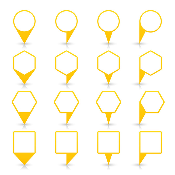 Icono de ubicación de satén de signo de pin de mapa de color amarillo con sombra gris
 - Vector, imagen