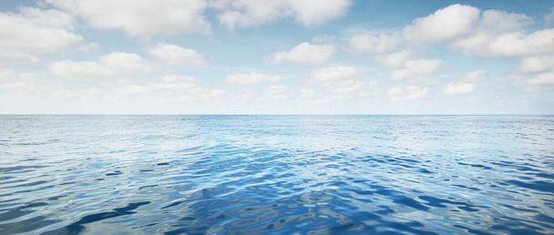 Ясное голубое небо с кучевыми облаками над Средиземным морем. Идиллический морской пейзаж. Места для путешествий, спорт, парусный спорт, круиз, отдых, отдых, концепции охраны окружающей среды - Фото, изображение