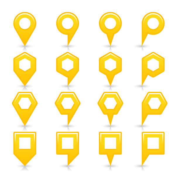 gelbe Farbe Karte Pinzeichen Satin Standort-Symbol mit grauem Schatten - Vektor, Bild