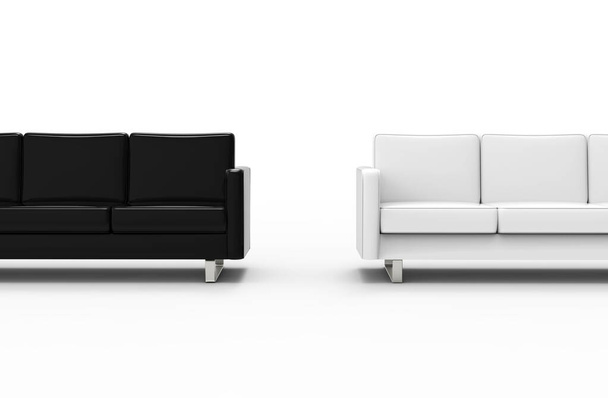 Εξαιρετικά μακρύς ασπρόμαυρος καναπές που απομονώνεται σε λευκό φόντο. 3d απόδοση - Φωτογραφία, εικόνα