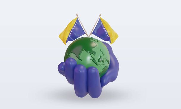 3d World environment day Bosnia and Herzegovina flag rendering front view - Photo, image
