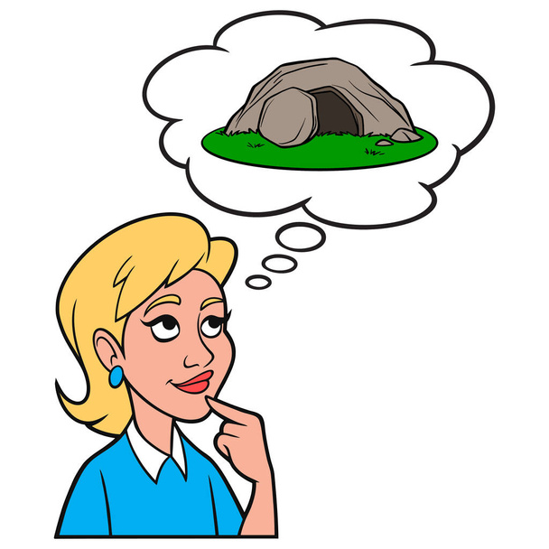 Girl thinking about the Resurrection of Jesus - A cartoon illustration of a Girl thinking about Resurrection of Jesus. - Vector, Imagen