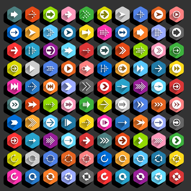 Sada 100 ploché ikony šipek - Vektor, obrázek