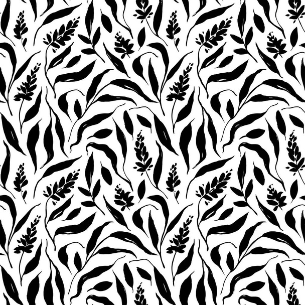 Hand drawn seamless vector black floral pattern. - Vektor, Bild
