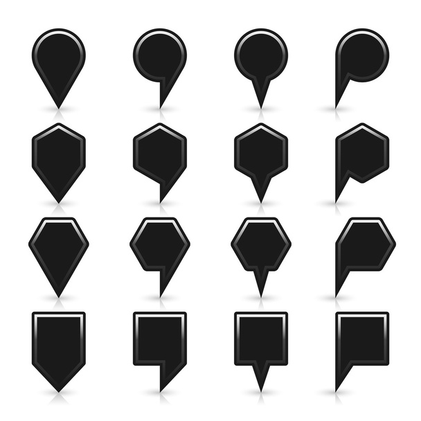 16 マップ ピン記号灰色の影とフラット スタイルの反射位置アイコン - ベクター画像