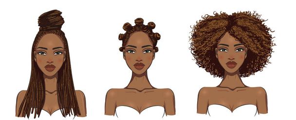 set of three women with different hairstyles - Vector, Image