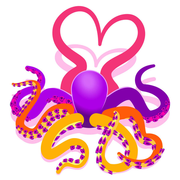 Octopus heart shape tentacles and suckers - Διάνυσμα, εικόνα