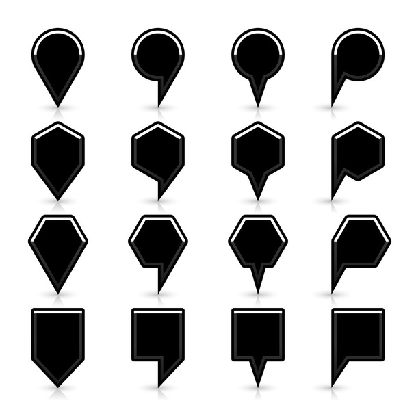 16 pinů mapa podepsat umístění ikony s šedý stín a reflexe v plochý - Vektor, obrázek