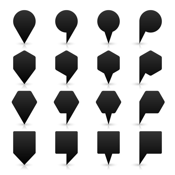 16 map pins sign location icon with gray shadow and reflection in flat style - Vector, Image