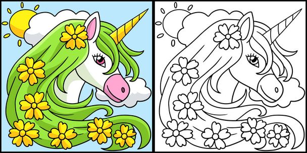 Unicorn Flower Coloring Page for Kids - Vektor, obrázek