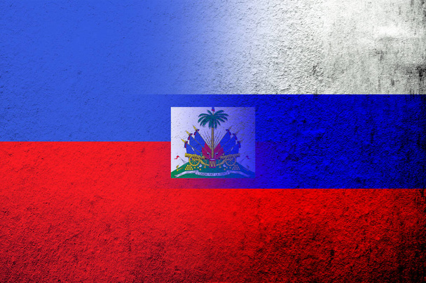 Bandeira nacional da Federação Russa com a bandeira nacional da República do Haiti. Fundo Grunge - Foto, Imagem