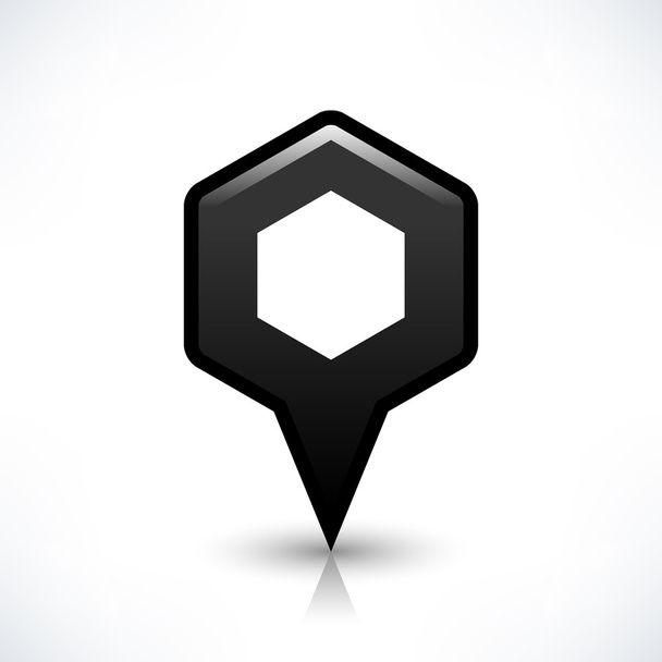 Black map pin location sign rounded hexagon shape icon - Vector, Image