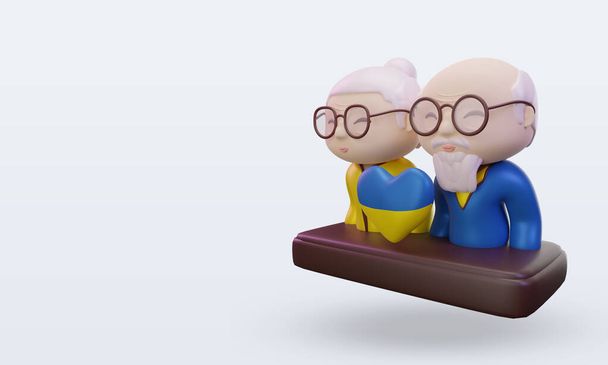 3D nagyszülők nap szerelem Ukrajna zászló renderelés jobb nézet - Fotó, kép