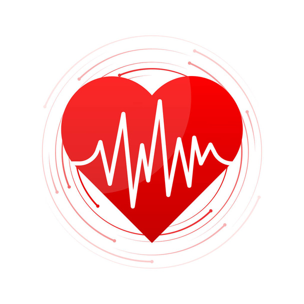 Cuore rosso con il simbolo del diagramma del battito cardiaco. Illustrazione vettoriale - Vettoriali, immagini