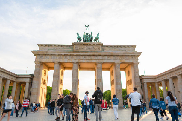 Famous Brandenburg Gate in Berlin. Architectural monuments of Germany. Berlin, Germany - 05.17.2019 - Fotoğraf, Görsel